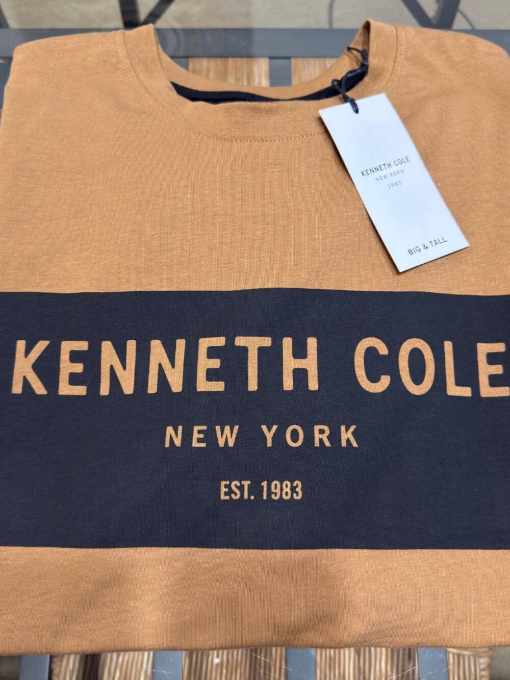 $59 KENNETH COLE MENS 2XLT TAN BROWN CREW NECK T-SHIRT NWT